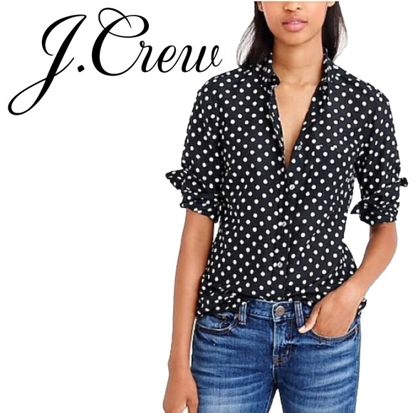 J. Crew Factory Tops - J Crew polka dot Perfect Shirt Med
